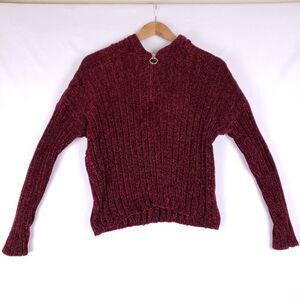 Pink Republic 1/4 Zip‎ Sweater Womens L Red Hooded Dolman Stretch Classiccore